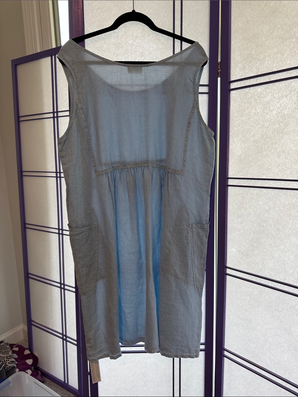 Poetry Pale Blue Sleeveless Shift with Front Pockets - Picture 3 of 4